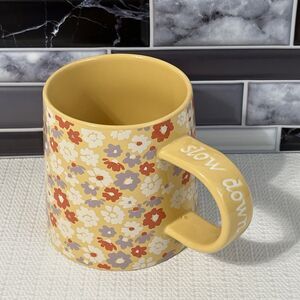SLOW DOWN 16oz Stoneware Coffee Mug Cup Yellow Daisy Botanical Room Essentials